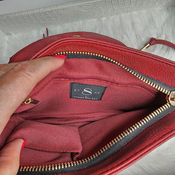 Under One Sky crimson faux leather crossbody hobo bag - Picture 8 of 10
